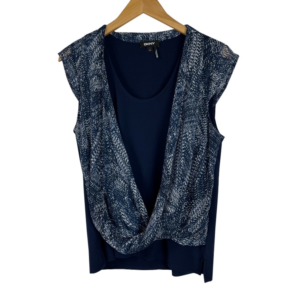 DKNY Navy Blue Layered Look Wrap Blouse